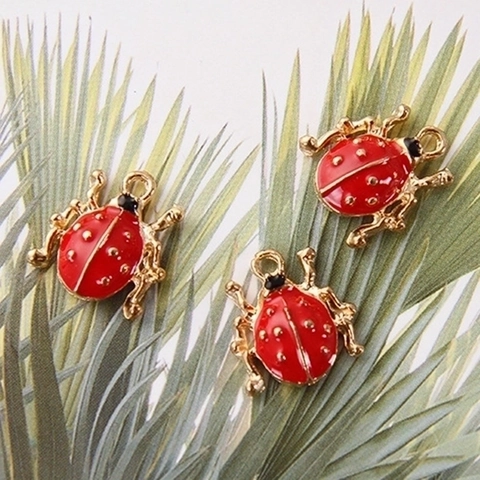 Ladybug Enamel Charms Alloy Beetle Pendants DIY Earring Bracelet Necklace Jewelry Making Cute Animal Craft Accessories