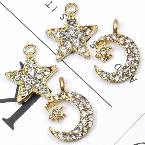 Stern Mond Anhänger Legierung Strass Vergoldet Für DIY Schmuckherstellung Halsketten Armbänder Funkelnde Mode Accessoires