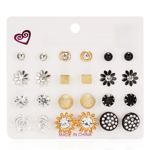 Assorted Stud Earrings Alloy Zircon Imitation Artificial Pearl Flower Heart Geometric Fashion Jewelry Women Stainless Steel Earring Post