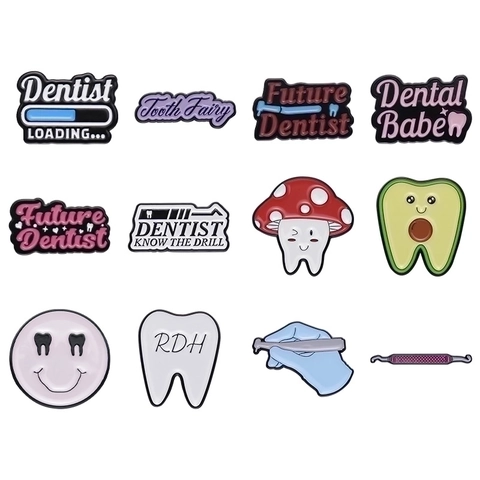Dental Emaille Pin Brosche Zinklegierung Cartoon Zähne Zahnarzt Loading Future RDH Zahnfee Abzeichen Für Zahnmedizin