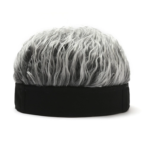 Novelty Retro Brimless Docker Hat With Short Wig Hair Spoof Streetwear Beanie For Men Women Party Gift Adjustable