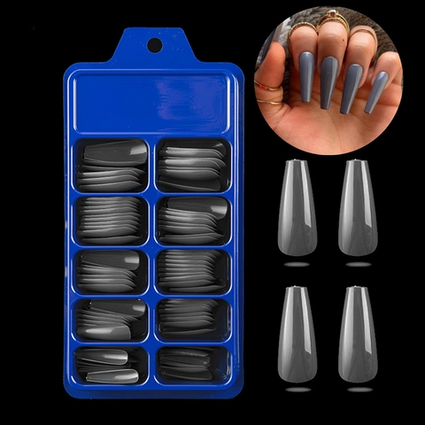 Unghie Finte Lunghe Coffin Press On Nails ABS Tinta Unita Forma Ballerina Unghie Artificiali Strumento Manicure Fai Da Te Donne