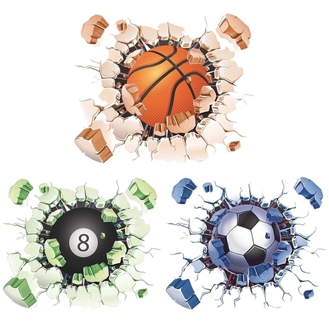Pegatinas De Pared 3D PVC Extraíble Baloncesto Fútbol Billar Deporte Tema Hogar Dormitorio Sala Decoración Creativo