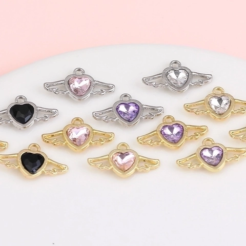 Angel Wing Heart Charms Alloy Rhinestone Pendants For DIY Jewelry Making Necklaces Bracelets Elegant Crafting Findings