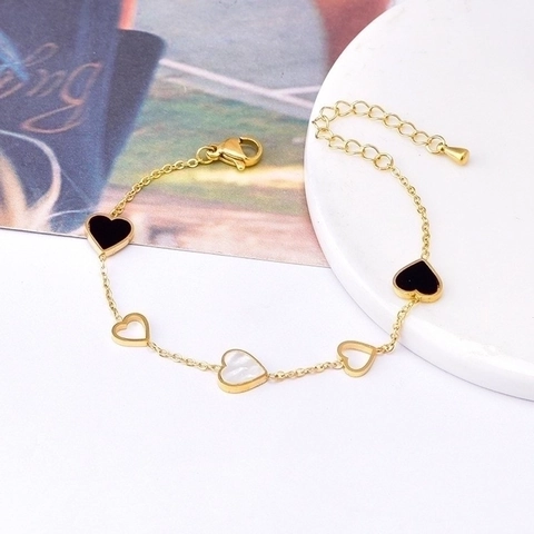 Bracciale Con Ciondoli Cuore Stella Numeri Romani Acciaio Al Titanio Madreperla Smalto Gioielli Eleganti Da Donna