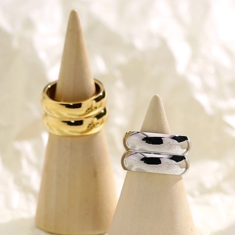 Minimalistischer Breiter Bandring 316L Edelstahl Hochglanzpoliert Glatt Doppelkreis Schmuck Für Damen Herren
