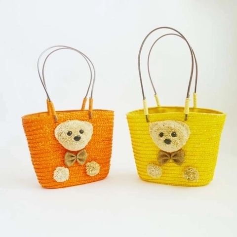Bolso De Mano De Paja Tejida Con Peluche De Oso De Peluche Estilo Vacaciones En La Playa Para Mujeres