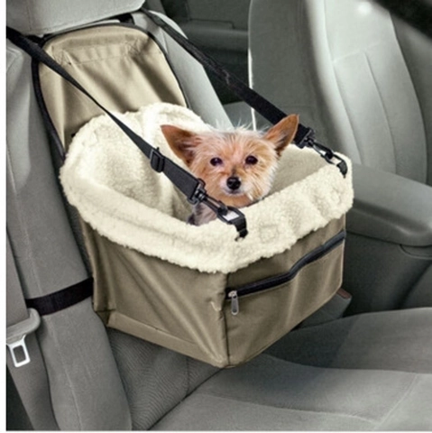Pet Car Booster Seat Dog Travel Carrier Oxford Cloth Faux Fleece Hanging Breathable Safety Basket Portable Bag