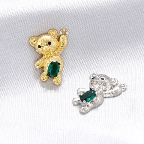 Pendentif Ours Mignon En Cuivre Micro Incrusté De Zircon Vert Forme Animale Charme De Bijoux Pour Collier