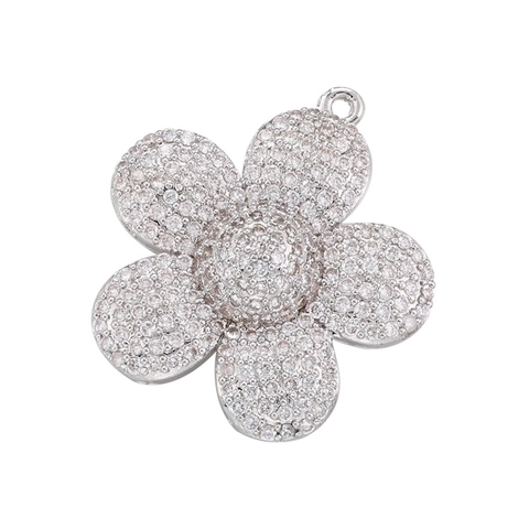 Sunflower Flower Charm Pendant 3D Full Pave Zirconia Brass Gold Plated DIY Jewelry Making Accessory For Necklace