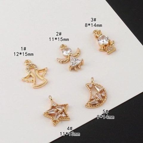 Pendentifs Ange Étoile Lune Cuivre Plaqué Or Micro Pavé Zircone Pour Création De Bijoux DIY Collier Bracelet Pendants