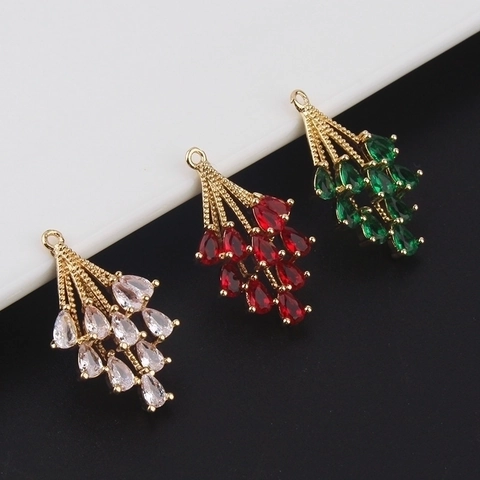 Pendentif Bouquet De Fleurs Cuivre Zircone Plaqué Or Elégant Accessoire De Fabrication De Bijoux DIY Pour Boucles D'oreilles