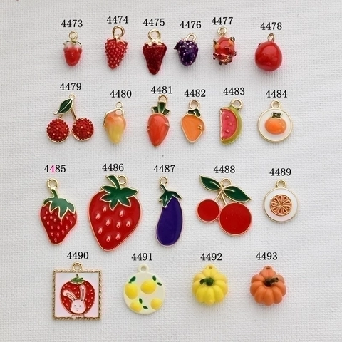 Dijes De Aleación Esmaltada Frutas Verduras Para Creación De Joyas DIY Colgantes Fresa Calabaza Sandía Estilo Pastoral