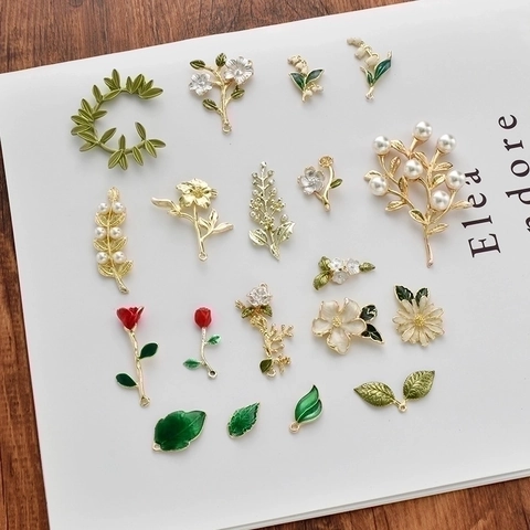 Blumen Blatt Charms Anhänger Legierung Emaille Tropföl Blumen Zweig Design DIY Schmuckherstellung Haarschmuck