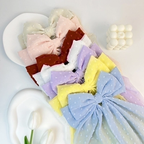 Pinza Para El Pelo Con Lazo Grande Gasa Con Puntos Cintas Largas Tocado Elegante Para Mujeres Niñas