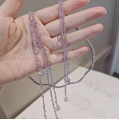 Serre Tête Perlé Cristal À La Main Avec Pompon Asymétrique Détachable Accessoires Cheveux Romantique Pour Femmes