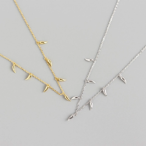 Collar De Plata De Ley S925 Con Múltiples Colgantes De Cuerno Estilo Ins Minimalista Para Mujeres