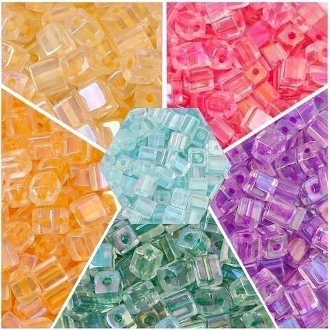 Square Glass Beads Iridescent Transparent Cube Loose Spacer Beads For DIY Jewelry Making Bracelet Necklace Craft Supplies