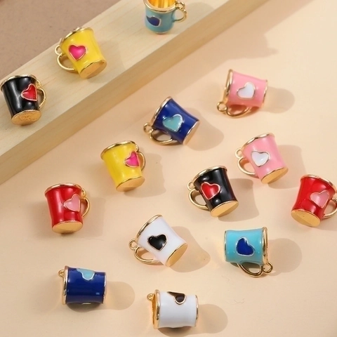 Teacup Heart Charms Alloy Enamel Pendants For DIY Jewelry Making Necklaces Bracelets Fashion Accessories