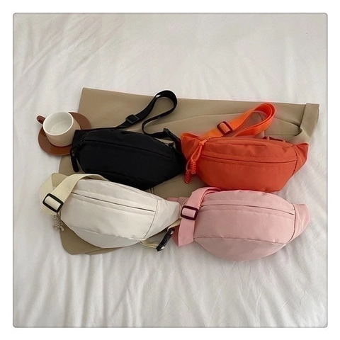 Women Casual Nylon Chest Bag Minimalist Waist Bag With Braided Zipper Pulls Adjustable Strap Travel Crossbody Pack