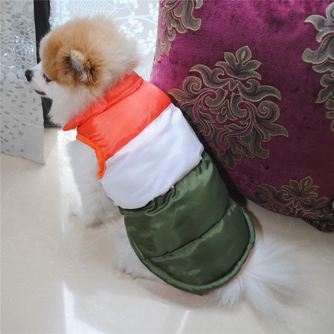 Gilet Rembourré Chaud En Polyester Pour Chien Hiver Color Block Pois Coupe-Vent Blouson Chiot Petits Moyens Chiens