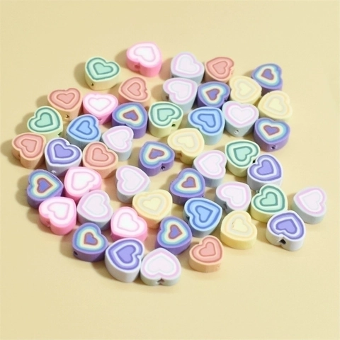 Heart Polymer Clay Beads Colorful Heart Shape Loose Spacer Beads For DIY Jewelry Making Bracelet Phone Charm Crafts