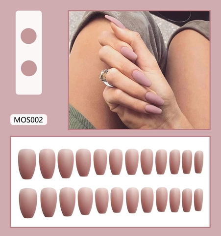 Matte Pink Long Coffin Press On Nails Ballerina Shape Removable Artificial False Nail Tips Solid Color Full Cover