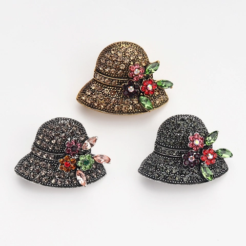 Spilla Retrò In Lega Con Strass Cappello Foglia Fiore Smaltato Accessori Per Decorazione Di Abiti Vintage Per Donne