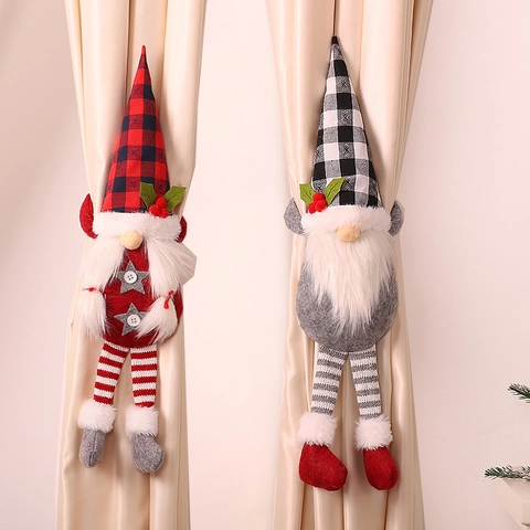 Christmas Gnome Curtain Buckle Tieback Knitted Fabric Faux Fur Swedish Tomte Faceless Doll Holiday Home Decor Ornament