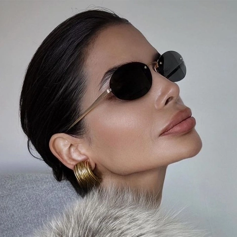 Gafas De Sol Ovaladas Sin Montura Marco De Metal Y2K Lentes Teñidas Retro Para Mujeres