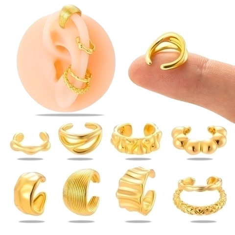 Ear Cuffs De Cobre Minimalistas Clips De Oreja Sin Perforación Cartílago Liso Texturizado Joyería Estilo Punk Regalo Mujer