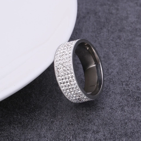 Rhinestone Ring Stainless Steel Multi Row Inlaid Zirconia Eternity Band Hip Hop Trendy Jewelry For Men Women