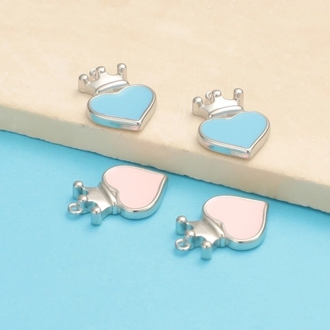 Stainless Steel Heart Pendants Crown Design Enamel Charms For DIY Jewelry Making Mirror Polished Necklace Accessories