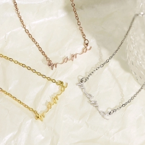 Script Mama Letter Pendant Necklace Stainless Steel Minimalist Clavicle Chain Jewelry Gift For Women Mothers
