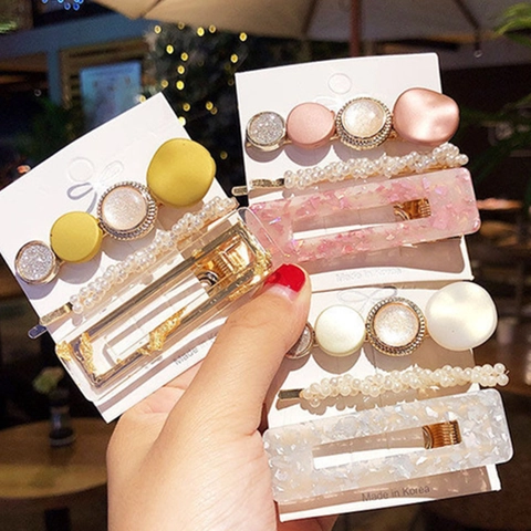 Pinces À Cheveux Barrettes Géométriques Acétate Résine Alliage Künstliche Perles Pinces Latérales Élégant Doux Accessoires Mode Femmes Filles