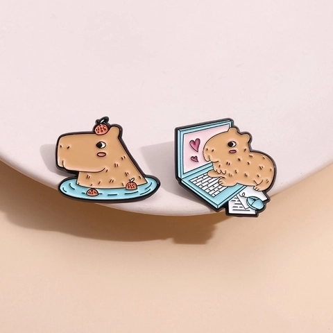 Cute Cartoon Capybara Enamel Pin Zinc Alloy Animal Brooch For Clothing Backpack Badge Jewelry Gift For Women Men