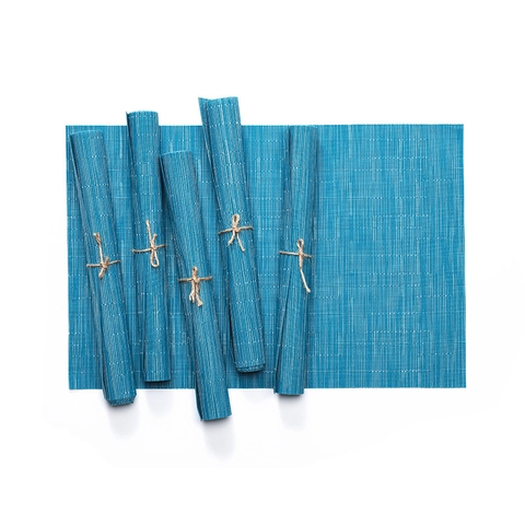 Woven Placemats Heat Resistant Non Slip Washable PVC Vinyl Table Mats For Kitchen Dining Room Bamboo Texture Modern