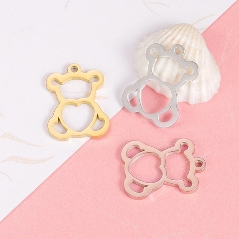 Ciondolo Orso Panda Cavo 304 Acciaio Inossidabile DIY Componente Gioielli Ciondolo Forma Orso Cuore Personalizzato Per Collane