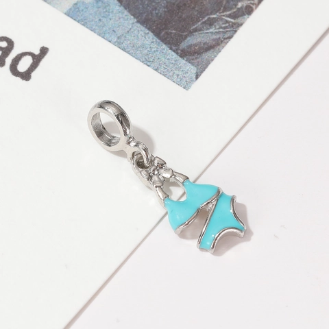 Bikini Swimsuit Charm Blue Enamel Alloy Pendant For DIY Jewelry Making Bracelet Necklace Accessories Summer Beach Style