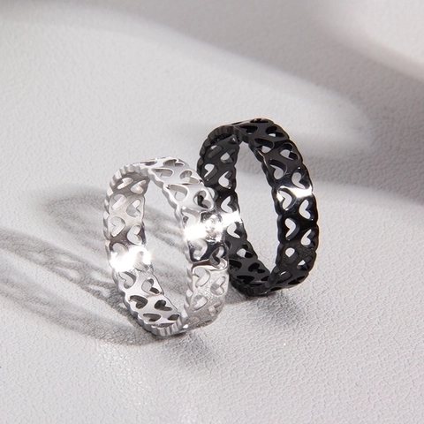 Hollow Heart Titanium Steel Band Ring Romantic Wedding Promise Jewelry For Women Men Couples