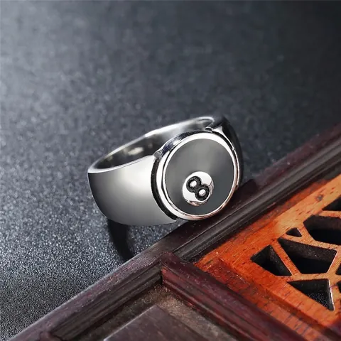 Anillo De Sello De Billar 8-Ball Para Hombre Acero Inoxidable Pulido Punk Hip Hop Streetwear Joyería