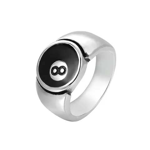 Anillo De Sello De Billar 8-Ball Para Hombre Acero Inoxidable Pulido Punk Hip Hop Streetwear Joyería