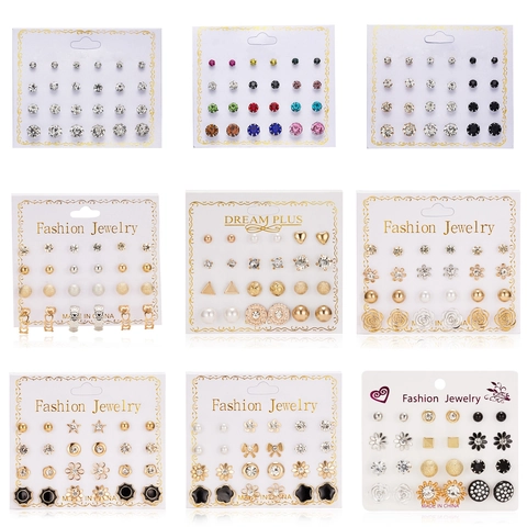 Assorted Stud Earrings Alloy Zircon Imitation Artificial Pearl Flower Heart Geometric Fashion Jewelry Women Stainless Steel Earring Post