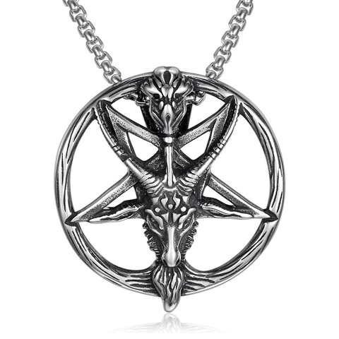 Collar Con Colgante De Cabeza De Cabra Baphomet Pentagrama Acero Inoxidable Retro Lucifer Gótico Punk Hombre