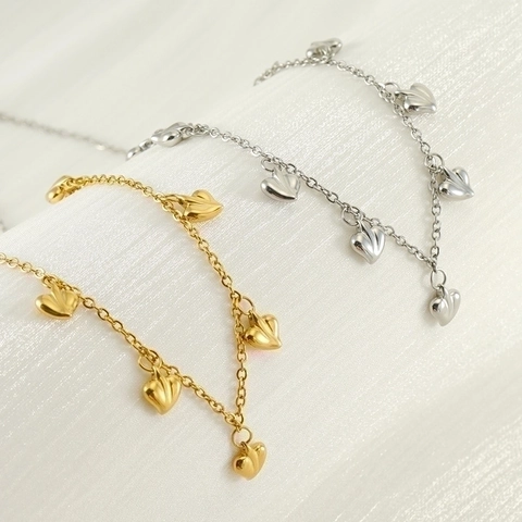 Collana Con Ciondolo A Cuore Acciaio Inossidabile Placcato Oro 18K 3D Multi Cuore Catena Per Clavicola Gioielli Minimalisti Per Donna