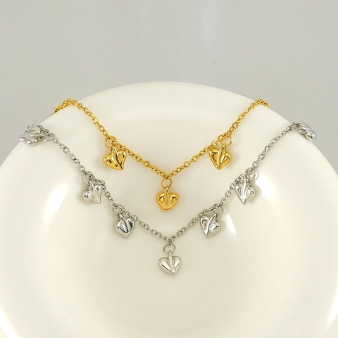 Collana Con Ciondolo A Cuore Acciaio Inossidabile Placcato Oro 18K 3D Multi Cuore Catena Per Clavicola Gioielli Minimalisti Per Donna