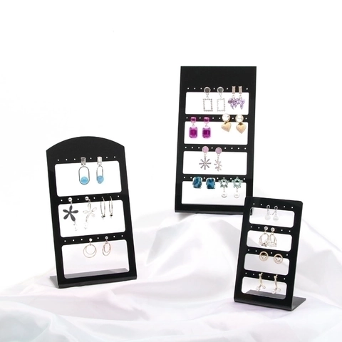 Earring Display Stand Acrylic Hollow Jewelry Organizer Rack For Studs And Hoops Countertop Showcase Black