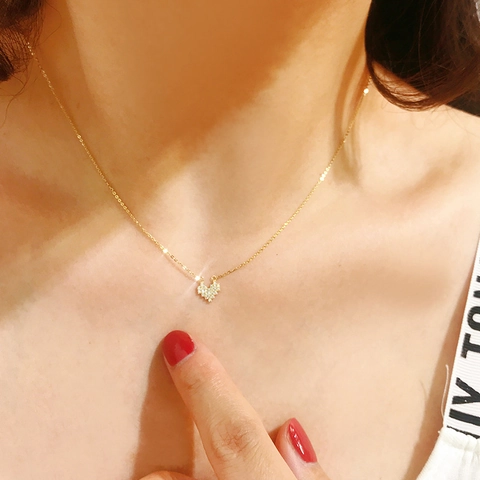 925 Sterling Silver Heart Pendant Necklace 14K Gold Plated Sparkling Cubic Zirconia Elegant Jewelry For Women