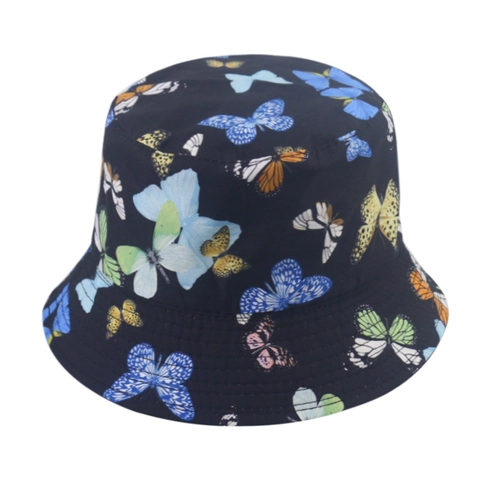Butterfly Print Bucket Hat Reversible Sun Protection Outdoor Travel Casual Cotton Polyester For Women Men