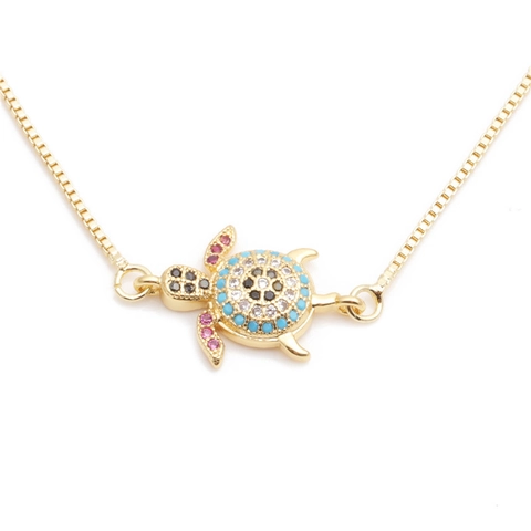 Collar Con Colgante De Tortuga Cobre Chapado En Oro Circón Colorido Micro Pave Joyería Animal Para Mujeres Cadena Box